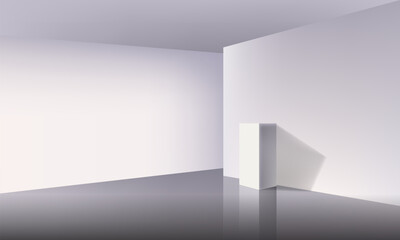 Empty space room corner with sunlight vector realistic illustration of house interior perspective. White and grey walls and floor background design.