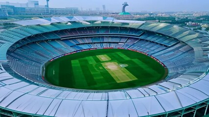 multi stands Arc view sports arena competitions stadium international cricket level shot Aerial empty sport field grass seat round competition architecture game event green large modern pitch circle 