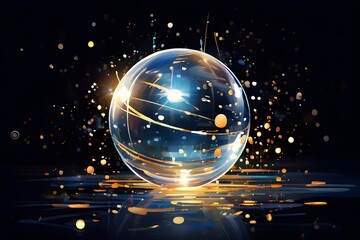 Simple depiction of a sparkling New Year&rsquo;s Eve ball drop, represented by a single glowing sphere