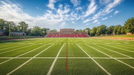 Obraz premium College stadium with classic architecture, prominent school colors, and a well-maintained field, evoking campus pride.