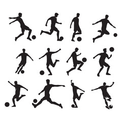 Soccer players silhouettes on white background. set vector illustration 