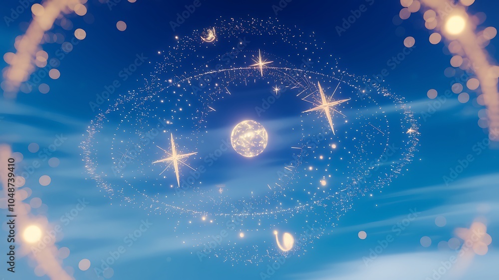 Poster a celestial dance explore the ethereal patterns of a starry sky illuminated by twinkling lights and 