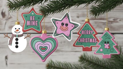 Whimsical retro holiday ornaments bringing cheer with colorful designs and festive spirit for the season