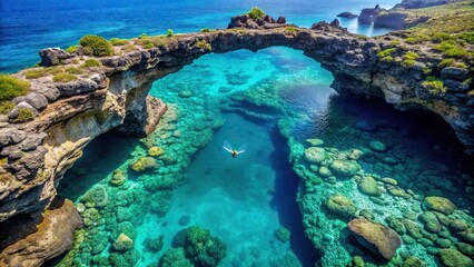 Fototapeta premium Underwater swim through an arch in Hawaii Aerial