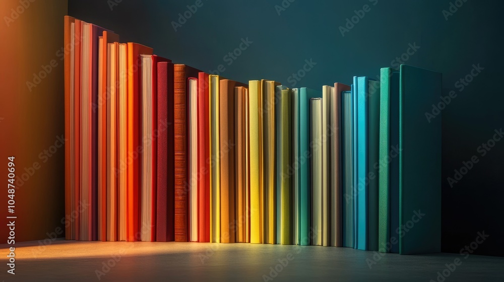 Aufkleber books arranged in a curve from left to right, symbolizing stages of education from early learning to