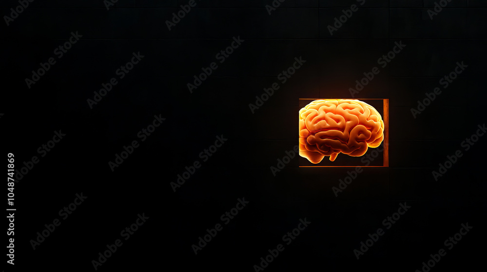 Poster a vivid, glowing image of a brain on a dark background, symbolizing intelligence, thought processes,