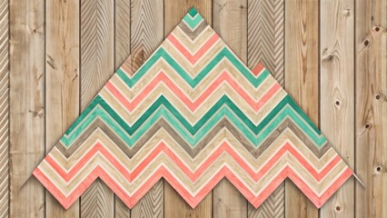 Whimsical Chevron Pattern Illustration with Scalene Triangles in Coral and Soft Pastel Colors