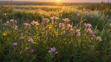 Wildflowers Glow in the Warmth of a Summer Sunset