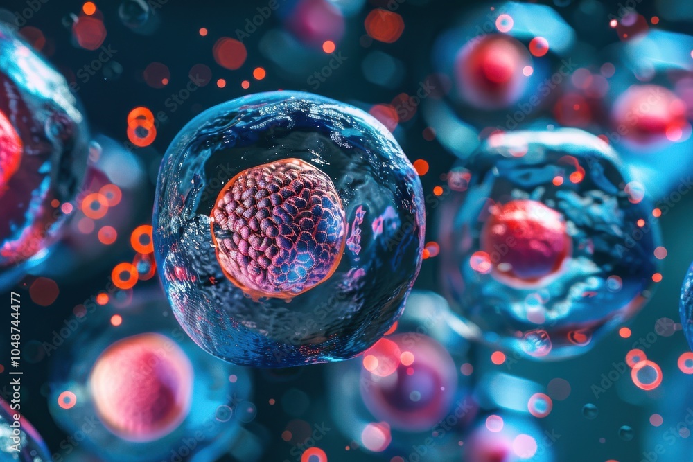 Poster fat cell differentiation: an image showing the process of stem cells differentiating into fat cells,