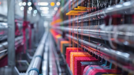 Close-up of Textile Machine with Colorful Threads