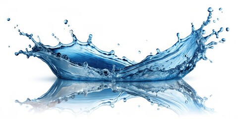 Obraz premium A splash of water creates a beautiful blue and white pattern, with the water droplets forming a crescent shape and reflecting off the surface.