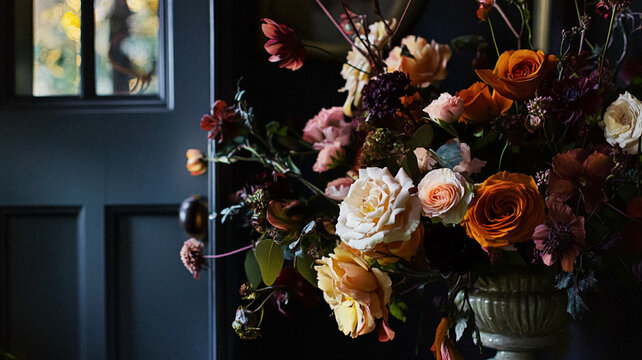 Beautiful autumn flowers bouquet, autumnal botanical home decor and floral arrangement, English countryside style and florist design for floral shop, flower arranging workshop or classes idea