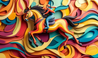 Obraz premium Paper cutout of a person riding a horse.