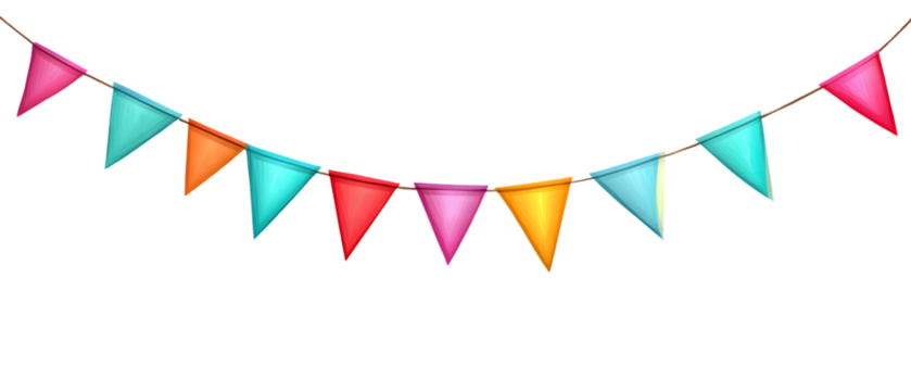 Colorful pennant chain on transparent and white background.PNG image isolated on white background