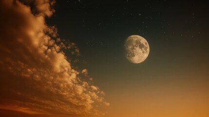 Fototapeta premium Dramatic night sky with full moon and clouds