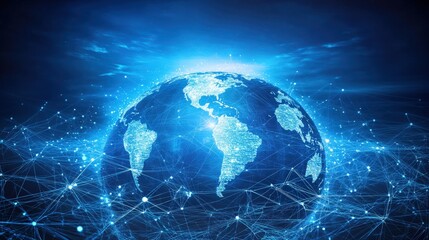 Fototapeta premium Glowing digital world map with interconnected network