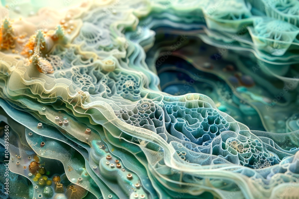 Poster microbial mats: an image showing microbial mats in water, illustrating layered communities of microo