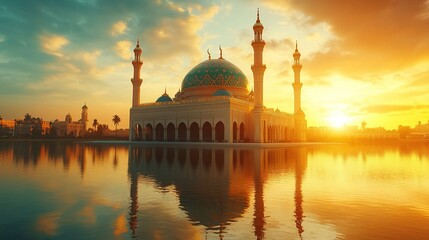 Fototapeta premium Majestic Islamic Mosque at Sunrise