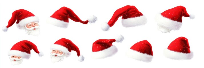 Fototapeta premium vector graphics of Set of red Christmas Santa Claus hats isolated on white background.