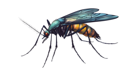 Dangerous colorful giant mosquito on transparent background PNG, isolated on white background