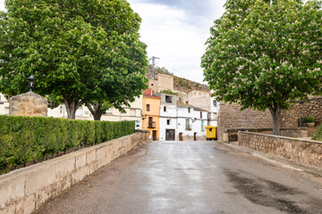 a wet street in Castelnou village, comarca of Bajo Martin, province of Teruel, Aragon, Spain