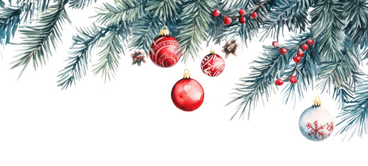 PNG Christmas tree Christmas border illustration watercolor ornaments.