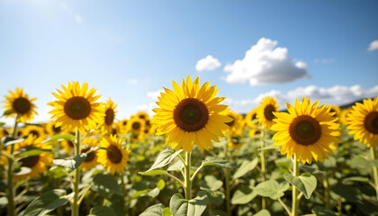 Obraz premium Sunflowers in Full Bloom Under a Clear Sky