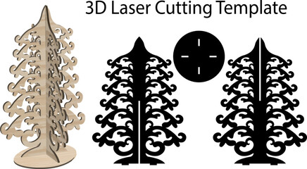 3D Christmas Tree Laser Cut File Template Vector 3d Spruce Pine Model New Year Decoration	