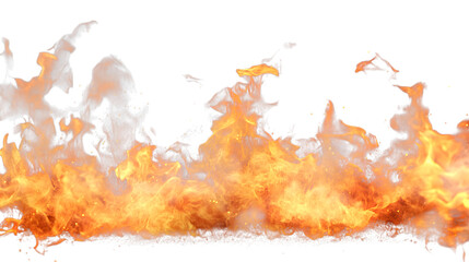Intense flames on transparent background, isolated on white background
