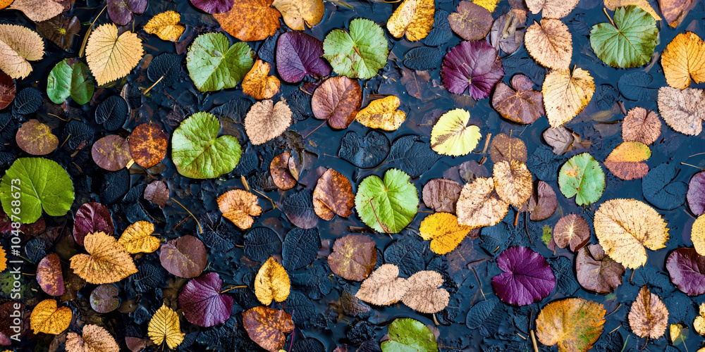 Poster a pond with leaves floating on the surface