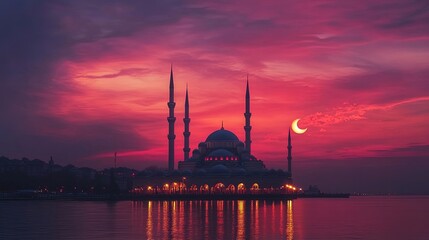 Obraz premium Intricate Golden Lantern in Islamic Architectural Setting Ramadan Background