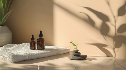 spa still life with towel and flower