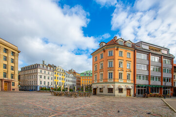 Obraz premium Old street in old Riga. The city is capital of Latvia that is well known to be a very popular tourism destination in the Baltic region