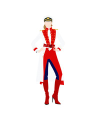 Flat vector people and illustration, woman with admiral military outfit
