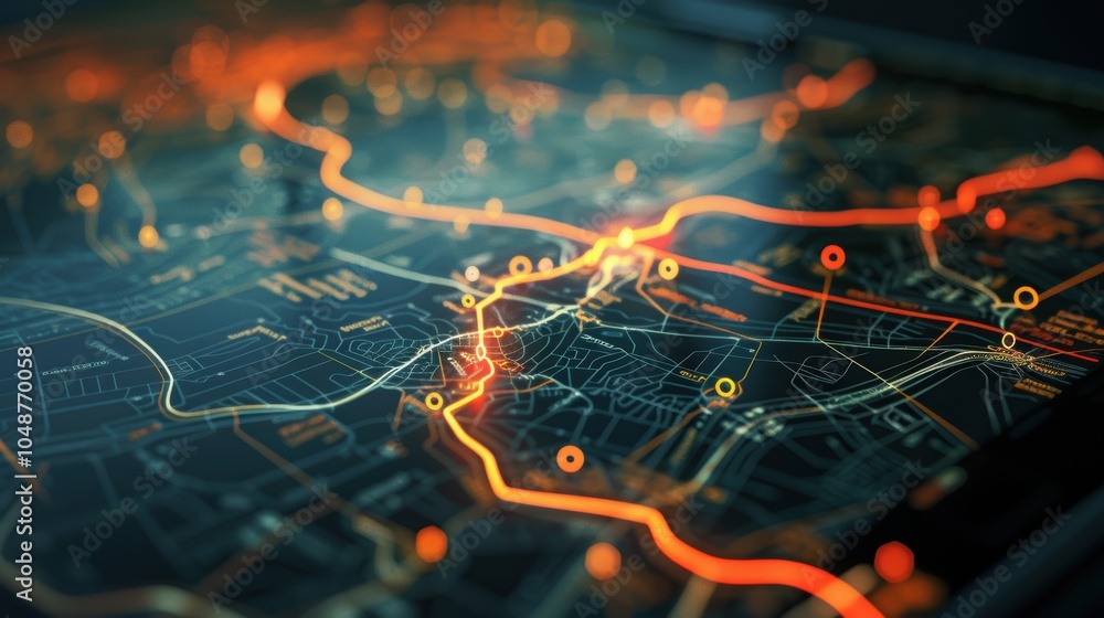 Aufkleber digital map interface with glowing paths highlighting modern business strategy