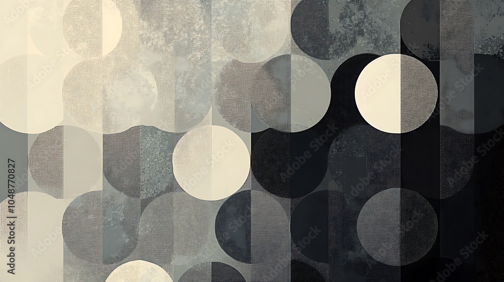 Poster Abstract background with overlapping circles in shades of grey and white.