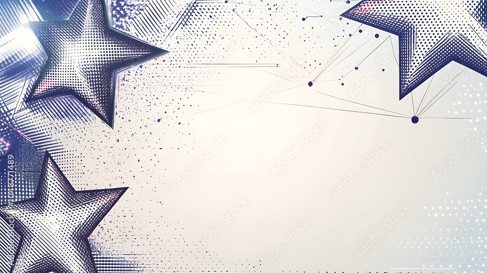 Poster abstract background with silver stars and white space for text.
