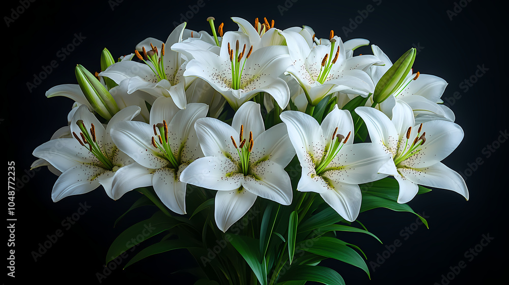 Wall mural .a graceful bouquet of fresh lilies in soft white and pink tones, with long, elegant stems and lush 