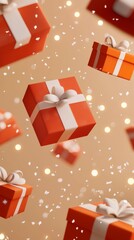 Obraz premium Festive 3D Holiday Gift Showcase with Floating Presents Soft Snow Effects and Twinkling Lights for W