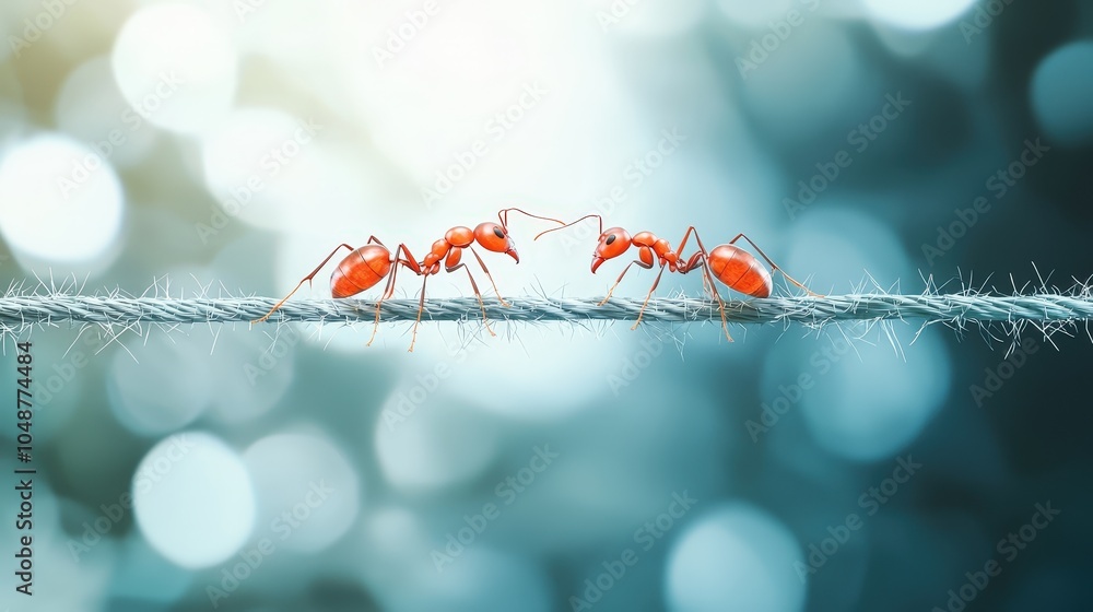 Poster ants forming a bridge, isolated to represent teamwork and structure