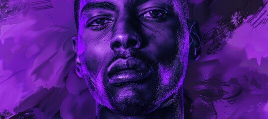 Focused Young Man Portrait on Purple Background Reflecting Determination and Inner Strength