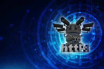 Fototapeta premium 3d rendering https WWW sign with database under cctv camera 