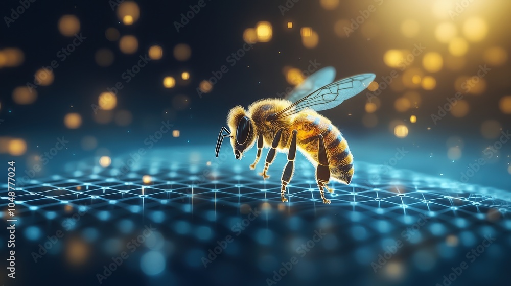 Aufkleber bee collecting nectar from data points, symbolizing data collection and management