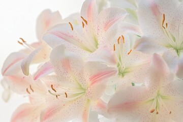 Delicate pink and white lily flowers in bloom