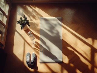 Minimalist Yoga Setup with Sunlit Shadows