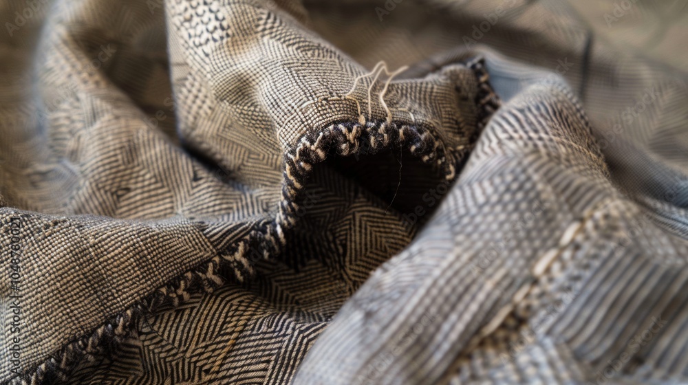 Poster the fabric has visible stitching, with a zigzag pattern of thread on one edge