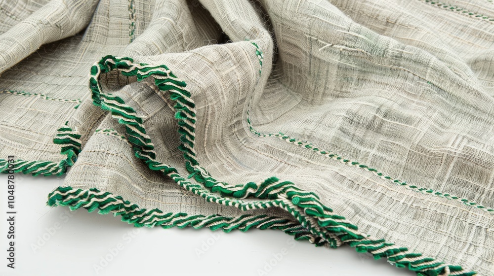 Poster the fabric has visible stitching, with a zigzag pattern of thread on one edge
