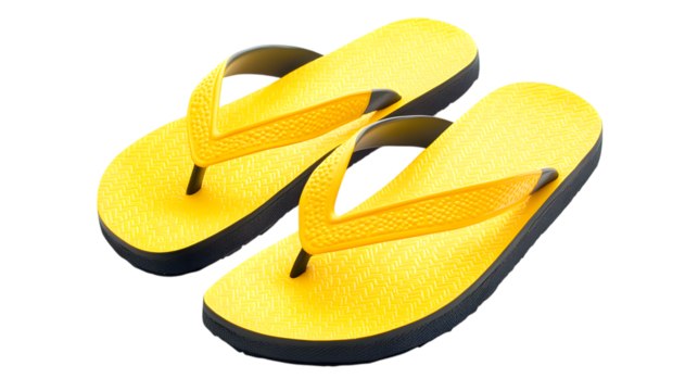 Yellow flip-flop sandals on transparent background, isolated on white background