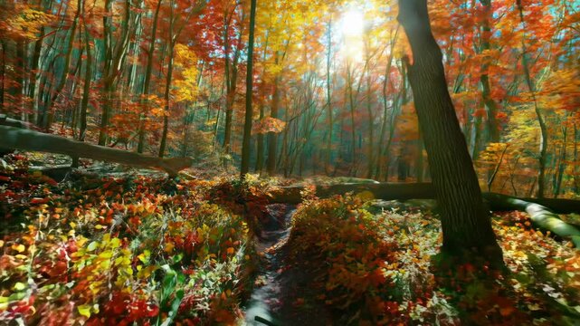 Forest Walk Transitioning Through Spring, Summer, Autumn and Winter, Showing Change of Seasons