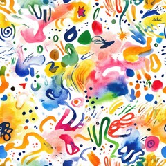 Fototapeta premium Abstract seamless pattern watercolor big colorful doodles 